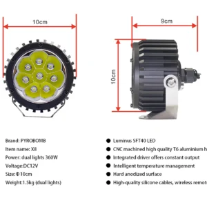 PYROBOMB X8 360W off-road lights